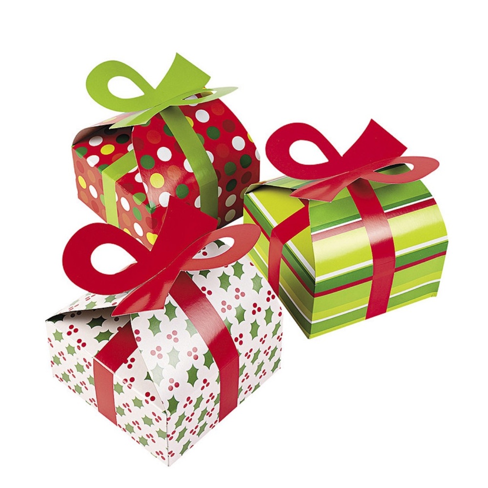 6" x 6" 3D Christmas Cardstock Gift Boxes with Built-In Bow - 12 Pc.